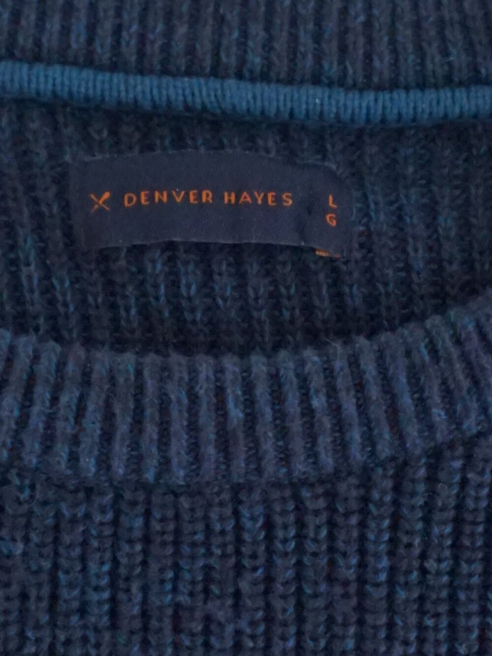 Denver Hayes Navy Rib Knit Minimalist Crewneck Pullover Sweater Cotton Blend L - Picture 4 of 9